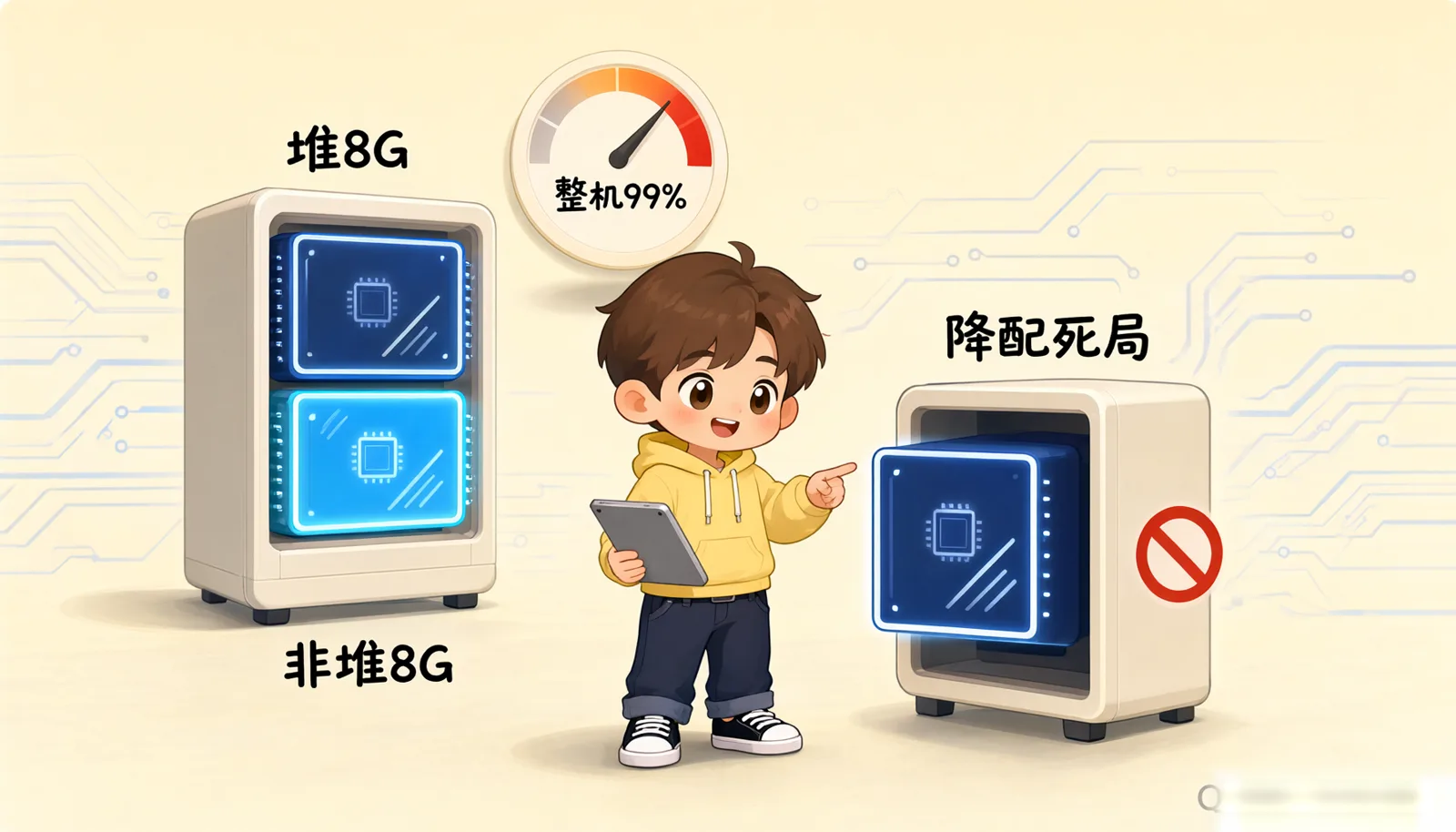 图 1:内存账本,16G 里堆与非堆各占 8G,整机水位 99%