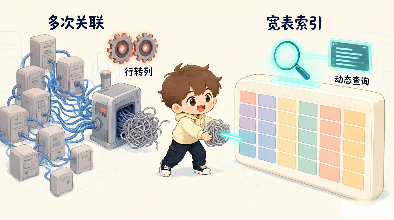 图 1:查询时 JOIN 与写入时宽表,把关联成本前移到写入