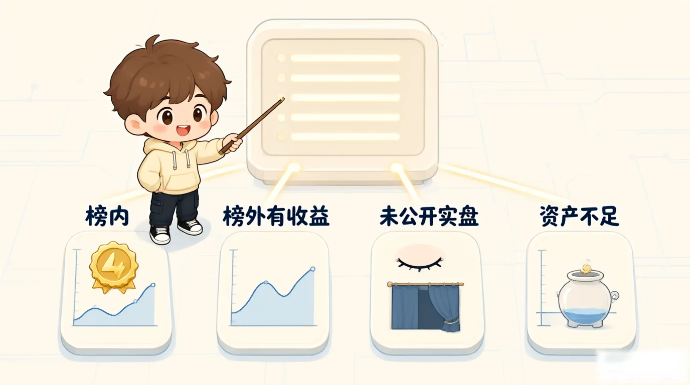 图 2：我的排名四状态，榜内、榜外有收益、未公开实盘、资产不足