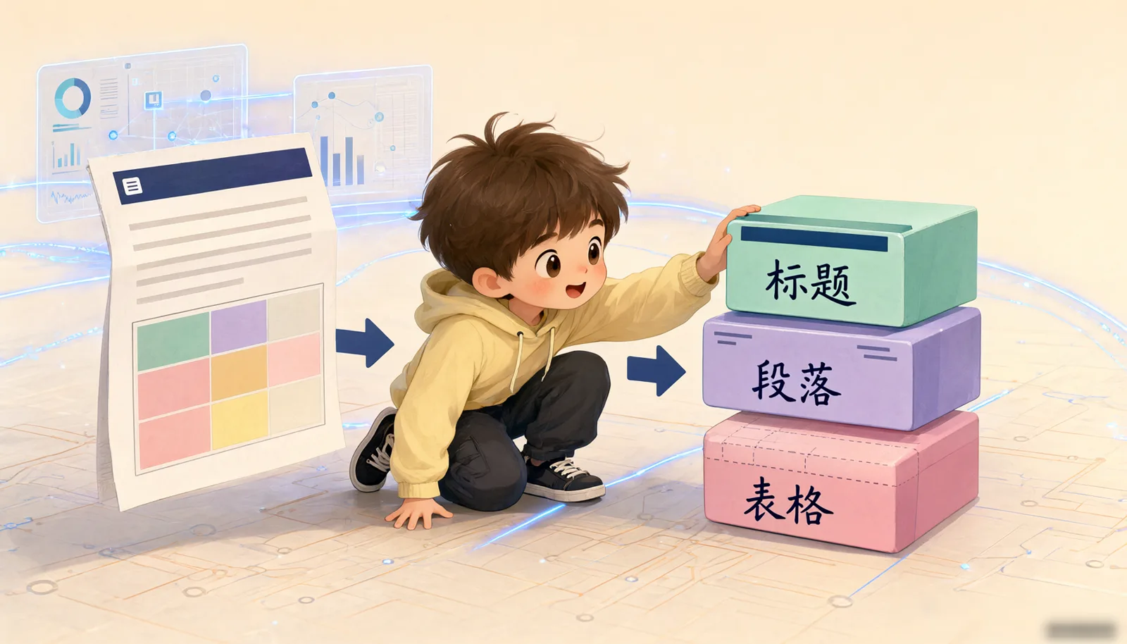 图 3-1 一份文档页变成三个积木块