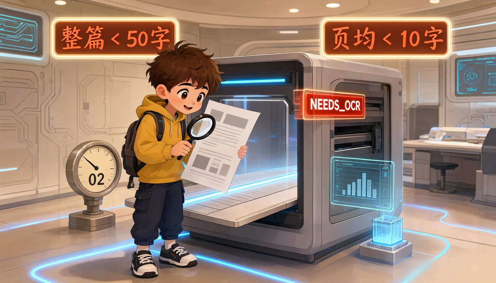 图 3-3 扫描件检测：整篇少于 50 字或页均少于 10 字即拦下
