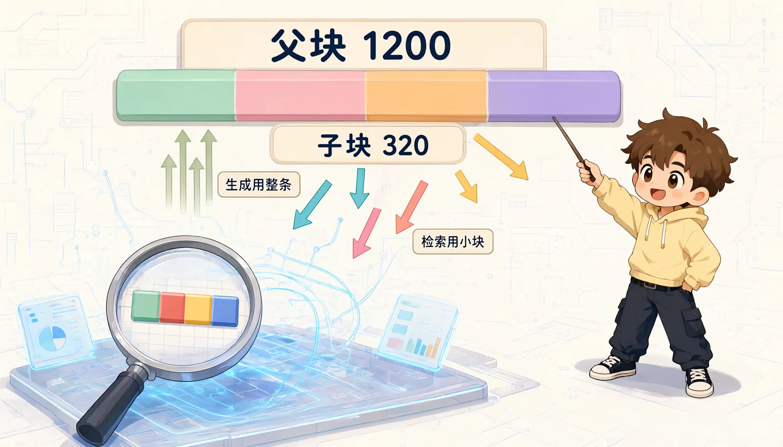 图 4-2 父块与子块:大块管生成,小块管检索